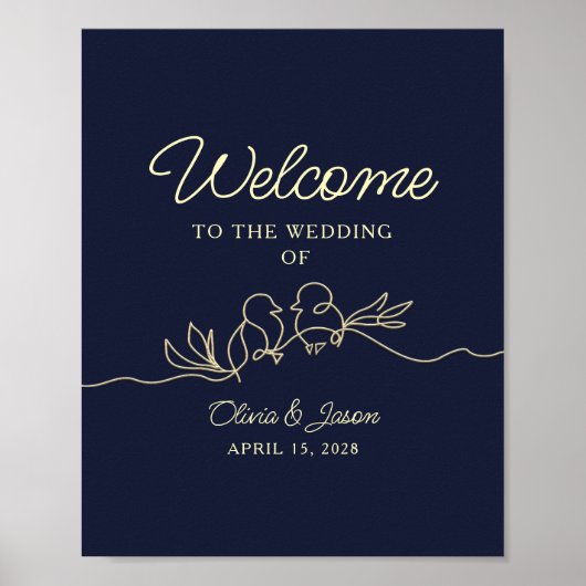 Navy Blue Simple Wedding Welcome Poster (Voorkant)