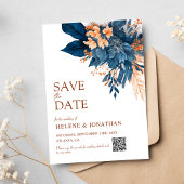 Navy Blue Sinaasappel Boho Floral Elegant Huwelijk Save The Date