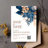Navy Blue Sinaasappel Boho Floral Elegant Huwelijk Save The Date