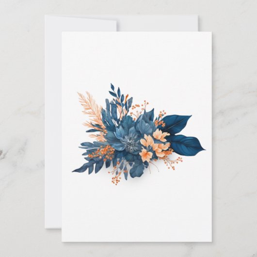 Navy Blue Sinaasappel Boho Floral Elegant Huwelijk Save The Date (Achterkant)