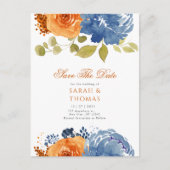 Navy Blue Sinaasappel Boho Floral Herfst Bewaar de Briefkaart (Voorkant)
