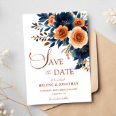 Navy Blue Sinaasappel Boho Garden Elegante bruilof Save The Date