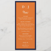 Navy Blue Sinaasappel & Cream Elegant Luxe Huwelij Menu (Voorkant)