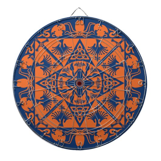 Navy Blue Sinaasappel Keltische Middeleeuwse Fanta Dartbord (Voorkant)