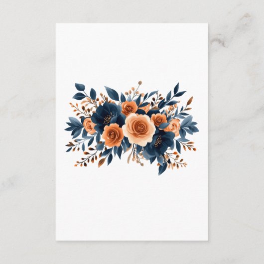 Navy Blue Sinaasappel Terracotta Bloemen Trouwdeta Informatiekaartje (Achterkant)