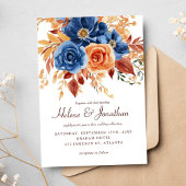 Navy Blue Sinaasappel Terracotta Elegant Huwelijk Kaart