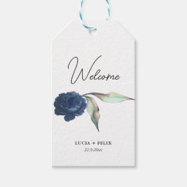 Navy Blue Single Roos en Leaves Wedding Welcome Cadeaulabel