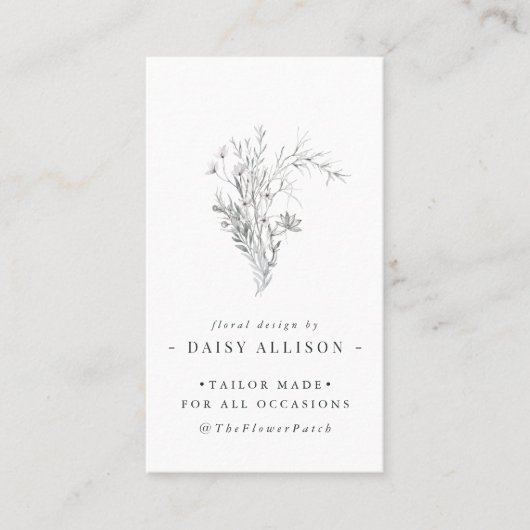 Navy Blue Sketched Florals | Moderne minima Visitekaartje (Voorkant)