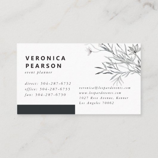 Navy Blue Sketched Florals | Moderne minima Visitekaartje (Achterkant)