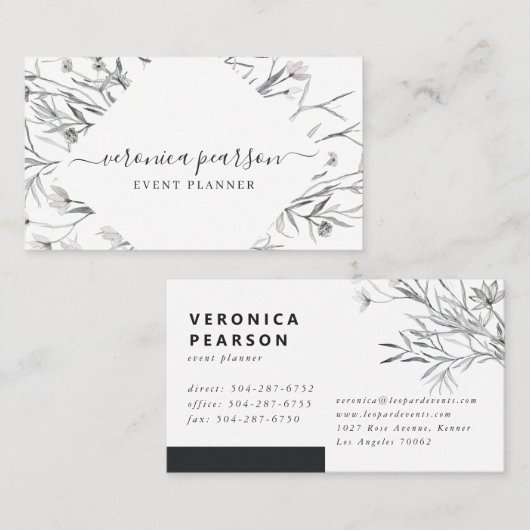 Navy Blue Sketched Florals | Moderne minima Visitekaartje (Voorkant / Achterkant)