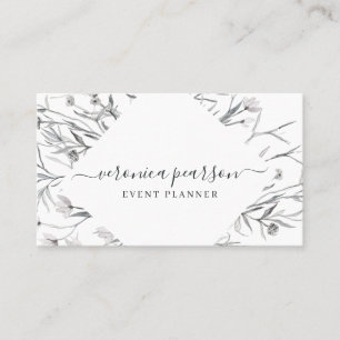Navy Blue Sketched Florals   Moderne minima Visitekaartje