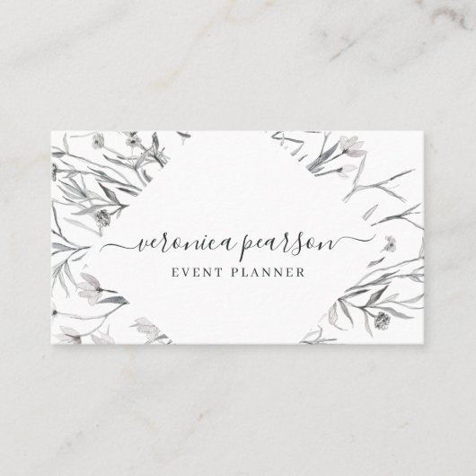 Navy Blue Sketched Florals | Moderne minima Visitekaartje (Voorkant)