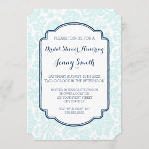 Navy Blue Sky Damask Bridal Shower Kaart