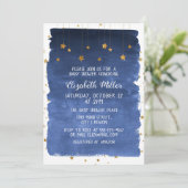Navy Blue Sky en Golden Stars Baby shower Invitat Kaart (Staand voorkant)