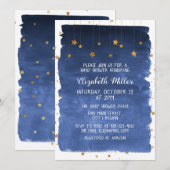 Navy Blue Sky en Golden Stars Baby shower Invitat Kaart (Voorkant / Achterkant)
