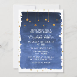Navy Blue Sky en Golden Stars Baby shower Invitat Kaart