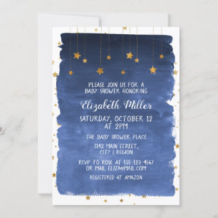 Navy Blue Sky en Golden Stars Baby shower Invitat Kaart
