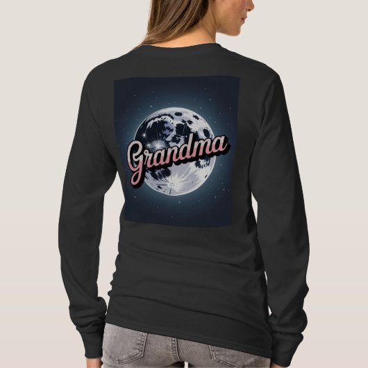 Navy Blue Sky Moon Pink Grandma Script T-Shirt  (Achterkant)