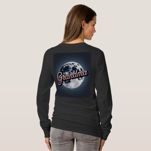 Navy Blue Sky Moon Pink Grandma Script T-Shirt (Achterkant volledig)