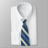 Navy Blue, Slate Blue en Beige Diagonale Streep Stropdas (Gebonden)