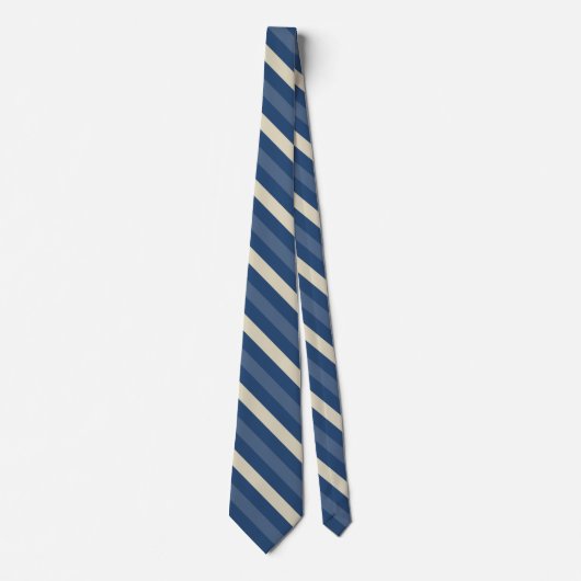 Navy Blue, Slate Blue en Beige Diagonale Streep Stropdas (Voorkant)