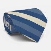 Navy Blue, Slate Blue en Beige Diagonale Streep Stropdas (Opgerold)