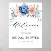 Navy Blue Slate Dusty Blush Bidal Shower Welkom Poster (Voorkant)