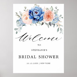 Navy Blue Slate Dusty Blush Bidal Shower Welkom Poster