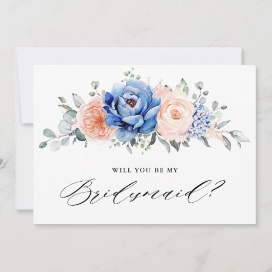 Navy Blue Slate Dusty Blush Bridesmaid Voorstel Kaart (Voorkant)