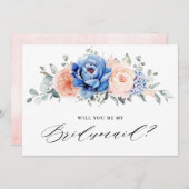 Navy Blue Slate Dusty Blush Bridesmaid Voorstel Kaart (Voorkant / Achterkant)