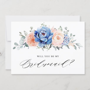 Navy Blue Slate Dusty Blush Bridesmaid Voorstel Kaart