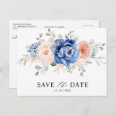 Navy Blue Slate Dusty Blush Floral Save the date Briefkaart (Voorkant / Achterkant)