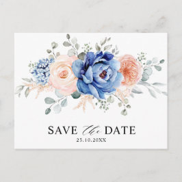 Navy Blue Slate Dusty Blush Floral Save the date Briefkaart