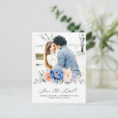 Navy Blue Slate Dusty Blush Floral Save the date Briefkaart (Staand voorkant)