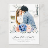 Navy Blue Slate Dusty Blush Floral Save the date Briefkaart (Voorkant)