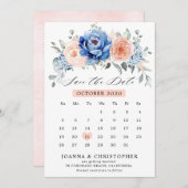 Navy Blue Slate Dusty Blush-kalender Bewaar datum Save The Date (Voorkant / Achterkant)