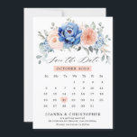 Navy Blue Slate Dusty Blush-kalender Bewaar datum Save The Date<br><div class="desc">De marineblauwe blauwe,  blush roze bruiloft met een bruinktbruine bruinktvis,  met de datumkaart met de elegante bouquet van blauw,  koninklijk blauw,  wit,  blush garden roos,  hydrangea en sage groene eucalyptusbladeren. Neem contact met mij op voor hulp bij aanpassingen of als u een ander product nodig hebt met dit ontwerp.</div>