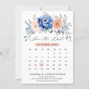 Navy Blue Slate Dusty Blush-kalender Bewaar datum Save The Date