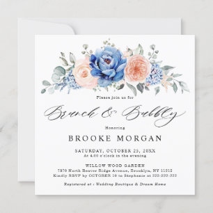 Navy Blue Slate Dusty Blush Pink Brunch & Bubble Kaart