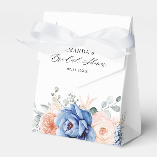 Navy Blue Slate Dusty Blush Pink Floral Bedankdoosjes (Voorkant Zijde)