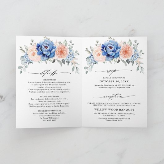 Navy Blue Slate Dusty Blush Pink Floral Wedding (Binnen)
