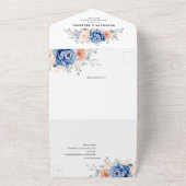 Navy Blue Slate Dusty Blush Pink Floral Wedding All In One Uitnodiging (Buitenkant)
