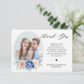 Navy Blue Slate Dusty Blush Pink Floral Wedding Bedankkaart (Staand voorkant)