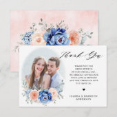 Navy Blue Slate Dusty Blush Pink Floral Wedding Bedankkaart (Voorkant / Achterkant)