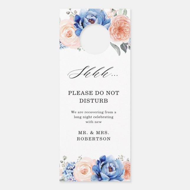Navy Blue Slate Dusty Blush Pink Floral Wedding Deurhanger (Voorkant)