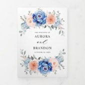 Navy Blue Slate Dusty Blush Pink Floral Wedding Drieluik Aankondiging (Cover)