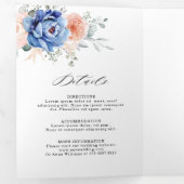 Navy Blue Slate Dusty Blush Pink Floral Wedding Drieluik Aankondiging (Binnenzijde eerst)
