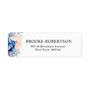 Navy Blue Slate Dusty Blush Pink Floral Wedding Etiket