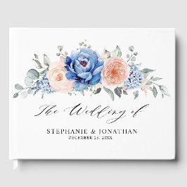 Navy Blue Slate Dusty Blush Pink Floral Wedding Gastenboek