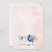 Navy Blue Slate Dusty Blush Pink Floral Wedding Kaart (Achterkant)